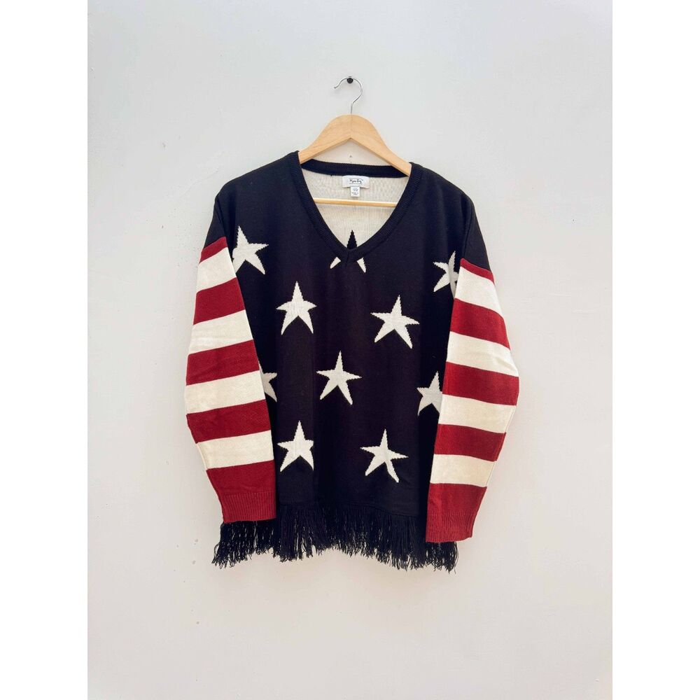 Myra Bag XL American Flag Sweater Stars Stripes Fringe Patriotic USA